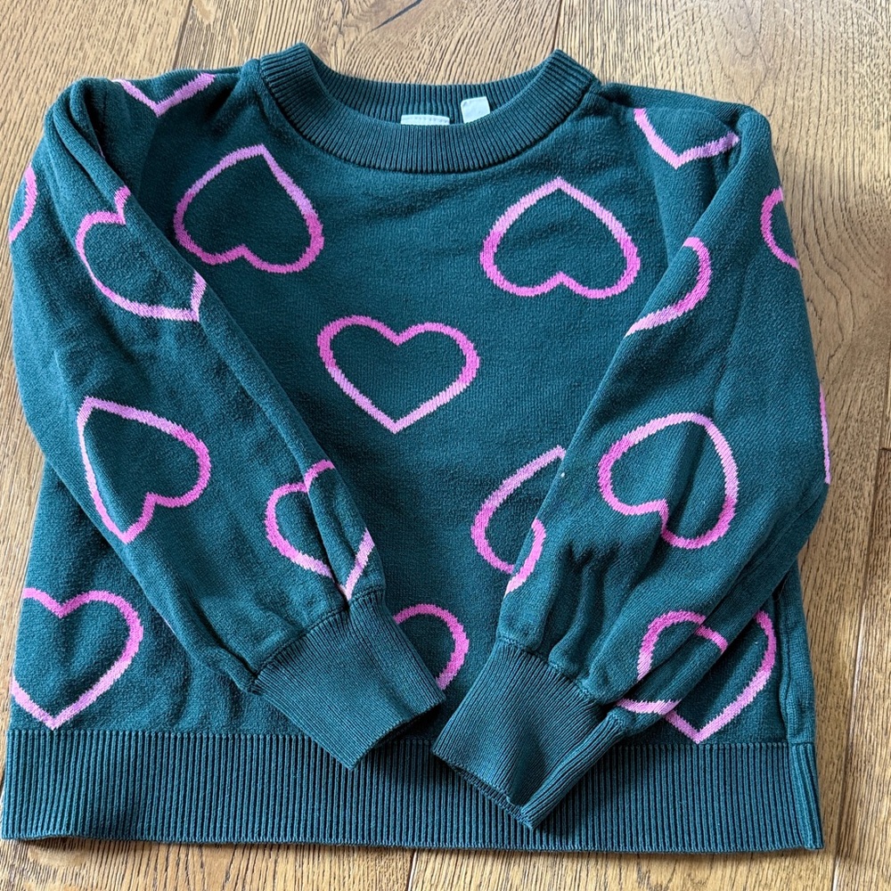 Gap Kids Dark Teal Sweater with Pink Heart Pattern